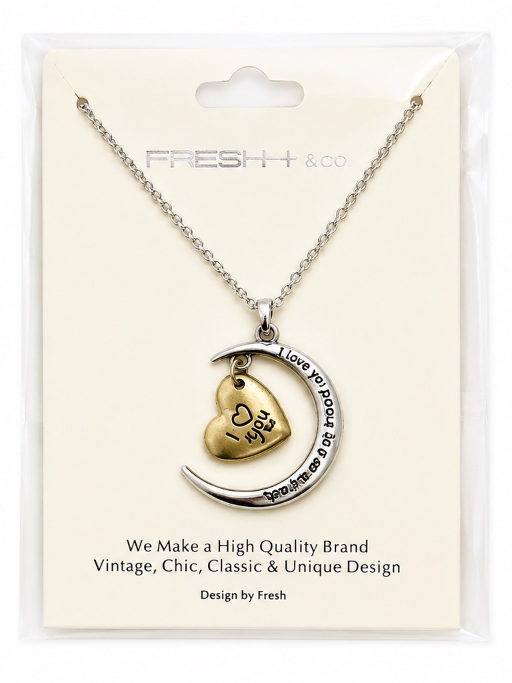NEW - Gold Heart and Silver Moon Necklace - “I Love You To The Moon & Back”